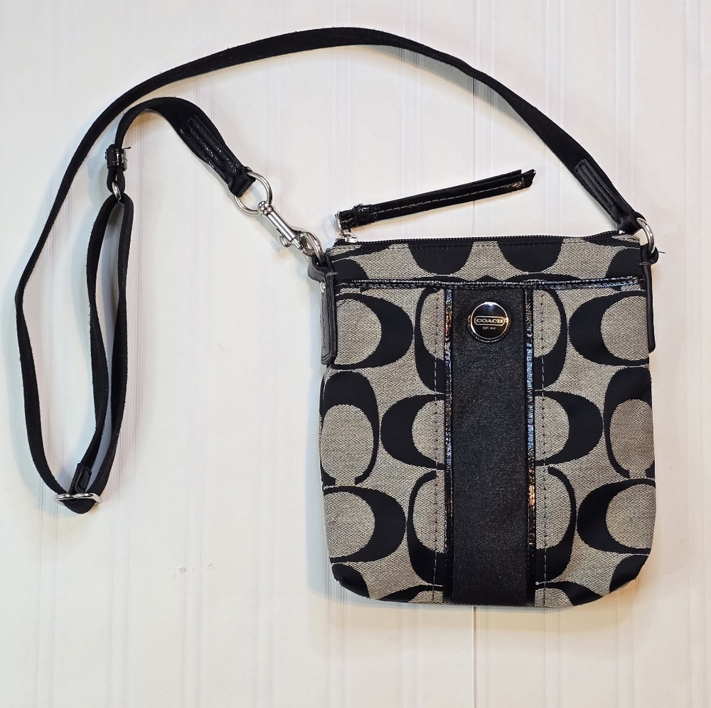 Coach Signature Black and Gray Crossbody Bag